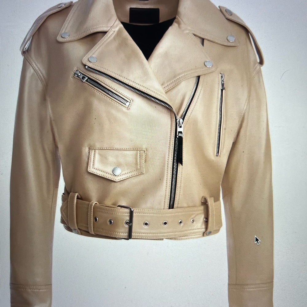 NWT Women's real leather Biker Jacket, Metallic Ivory, size M, brand RUDSAK